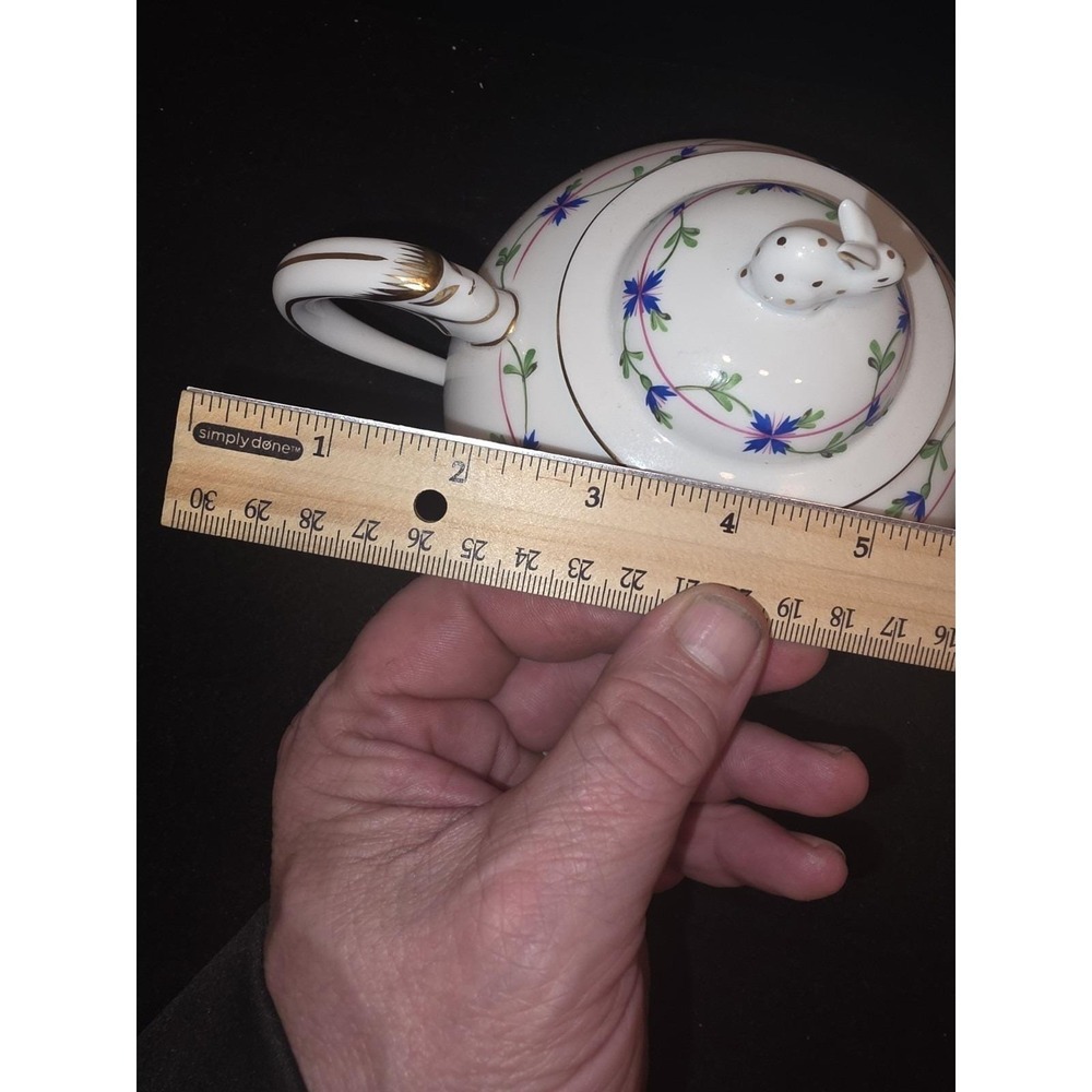 Herend Hungary Blue Garland Teapot 3404 PBG Rabbit Finial MINT 1994 - Picture 11 of 13